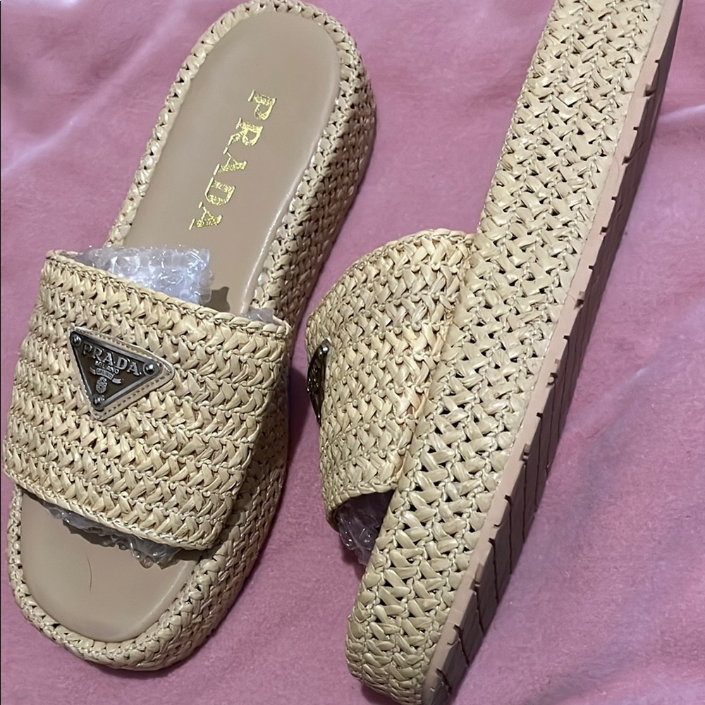 Prada Tan Woven Sandals - Picture 3 of 8